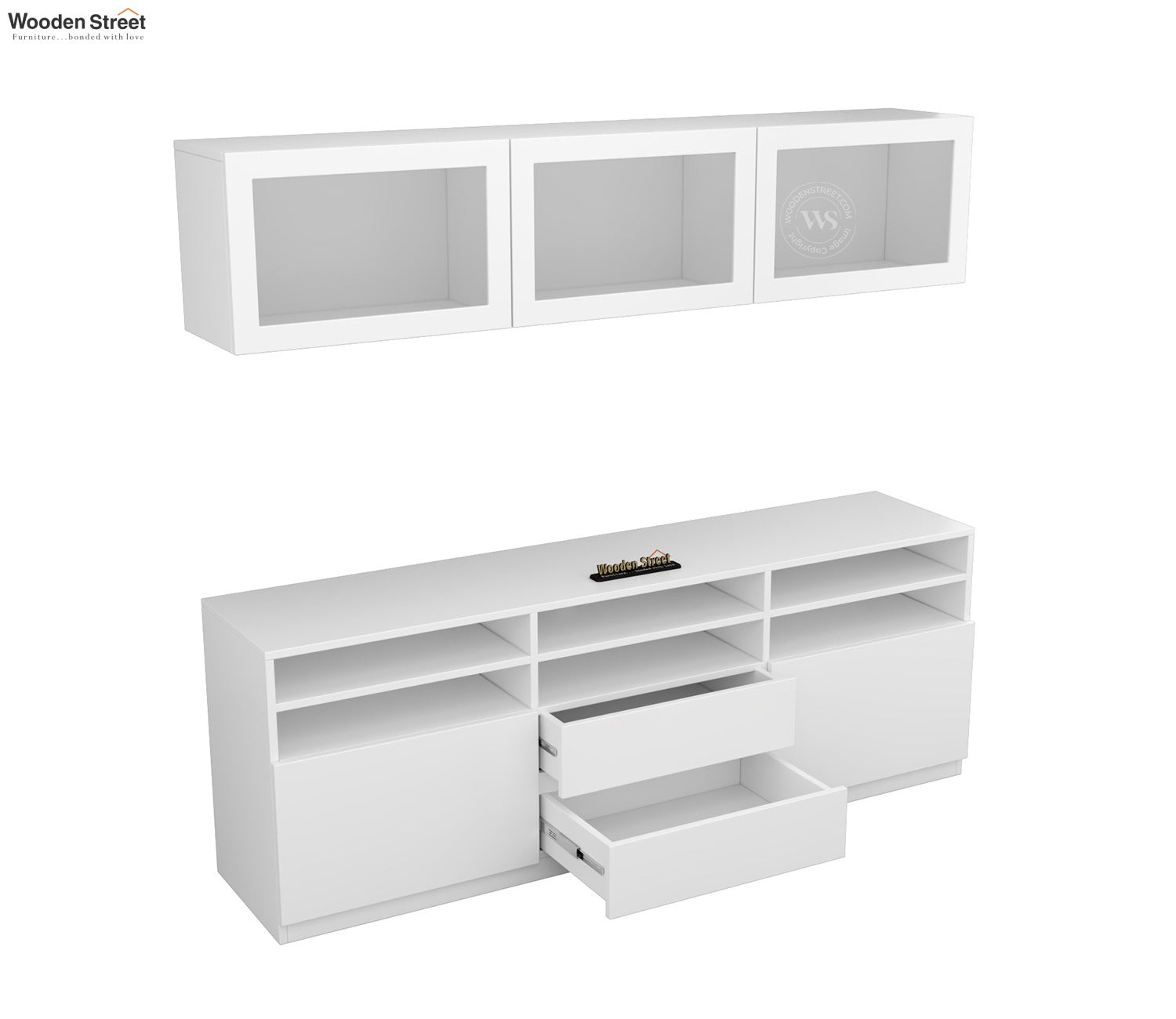 Delfino Engineered Wood Modular TV Unit With Ample Storage | TV Media Console Suitable For Up To 65 Inch TV (White Finish)