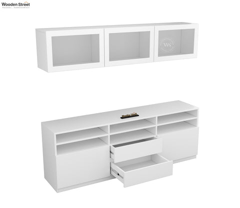 Delfino Engineered Wood Modular TV Unit With Ample Storage | TV Media Console Suitable For Up To 65 Inch TV (White Finish)