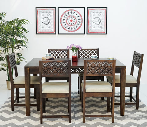 Cambrey 6 Seater Dining Set with Cushioned Chair (Walnut Finish)