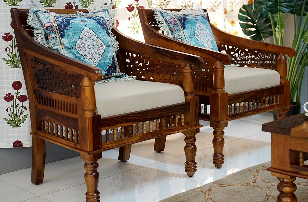 Alanis 1 Seater Wooden Sofa (Honey Finish)