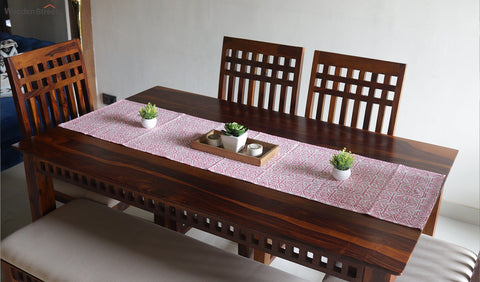Vivid Garden Pink and White Hand Block Print Table Runner - 16 x 50