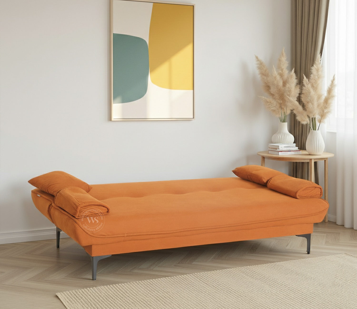 Domus Premium Fabric Sofa Cum Bed (Orange)