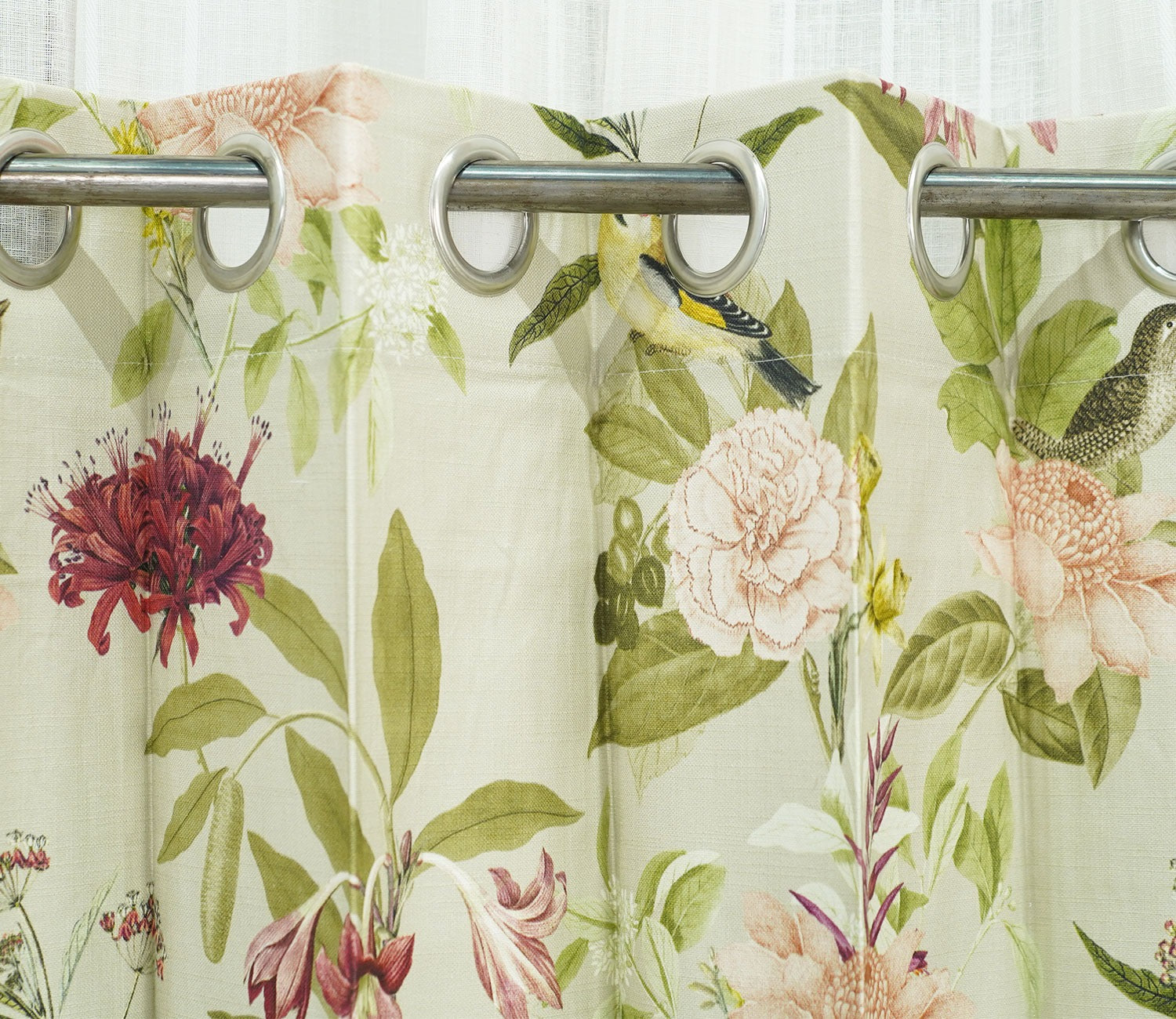 Bird Light-Filtering Door Curtains Set of 2 (Light Green, 7 Feet)