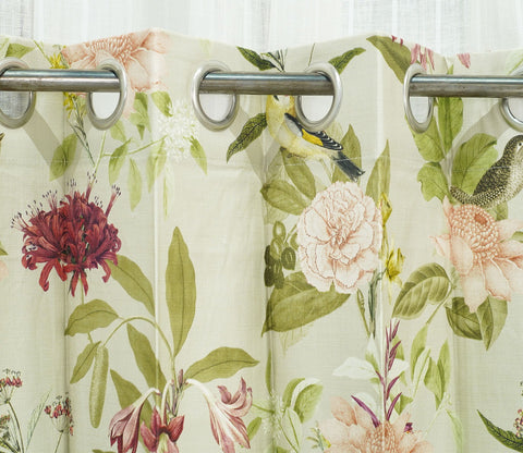 Bird Light-Filtering Door Curtains Set of 2 (Light Green, 7 Feet)