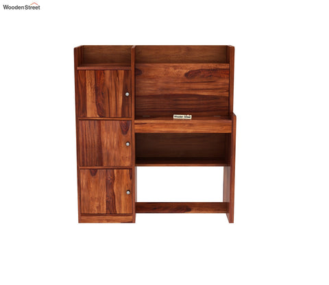 Candy Sheesham Wood Study Table with Three Cabinets & Open Shelves (Honey Finish)