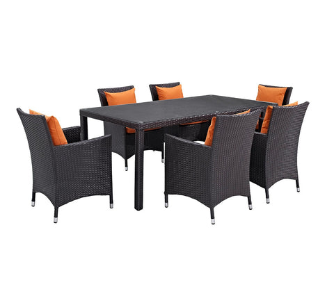 Black Rattan And Wicker Dinning Set With Orange Cushions
