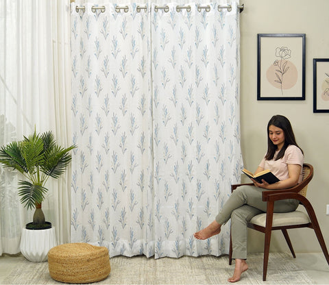 Pampa Door 1 Piece Sheer Curtain (Blue, 7 Feet)
