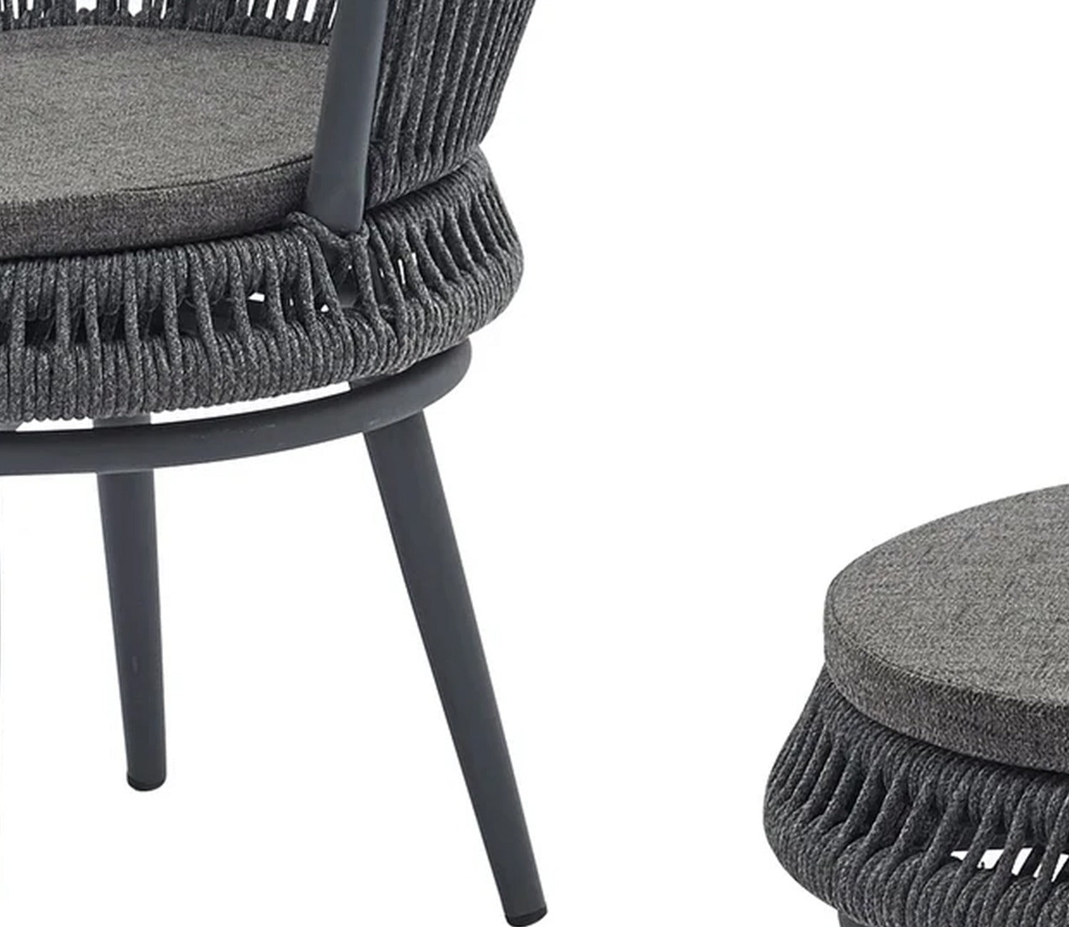 Grey Rope 2 Seater Chair Set With Round Table And Grey Cushions