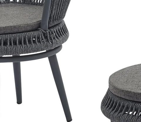 Grey Rope 2 Seater Chair Set With Round Table And Grey Cushions
