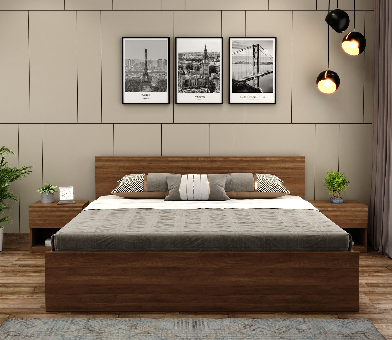 Clemency Bed without Storage (Queen Size, Columbian Walnut Finish)