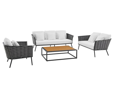 Grey Rope 6 Seater Sofa Set With Table And White Cushions