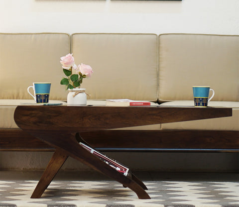 Elena Glass Top Coffee Table (Walnut Finish)