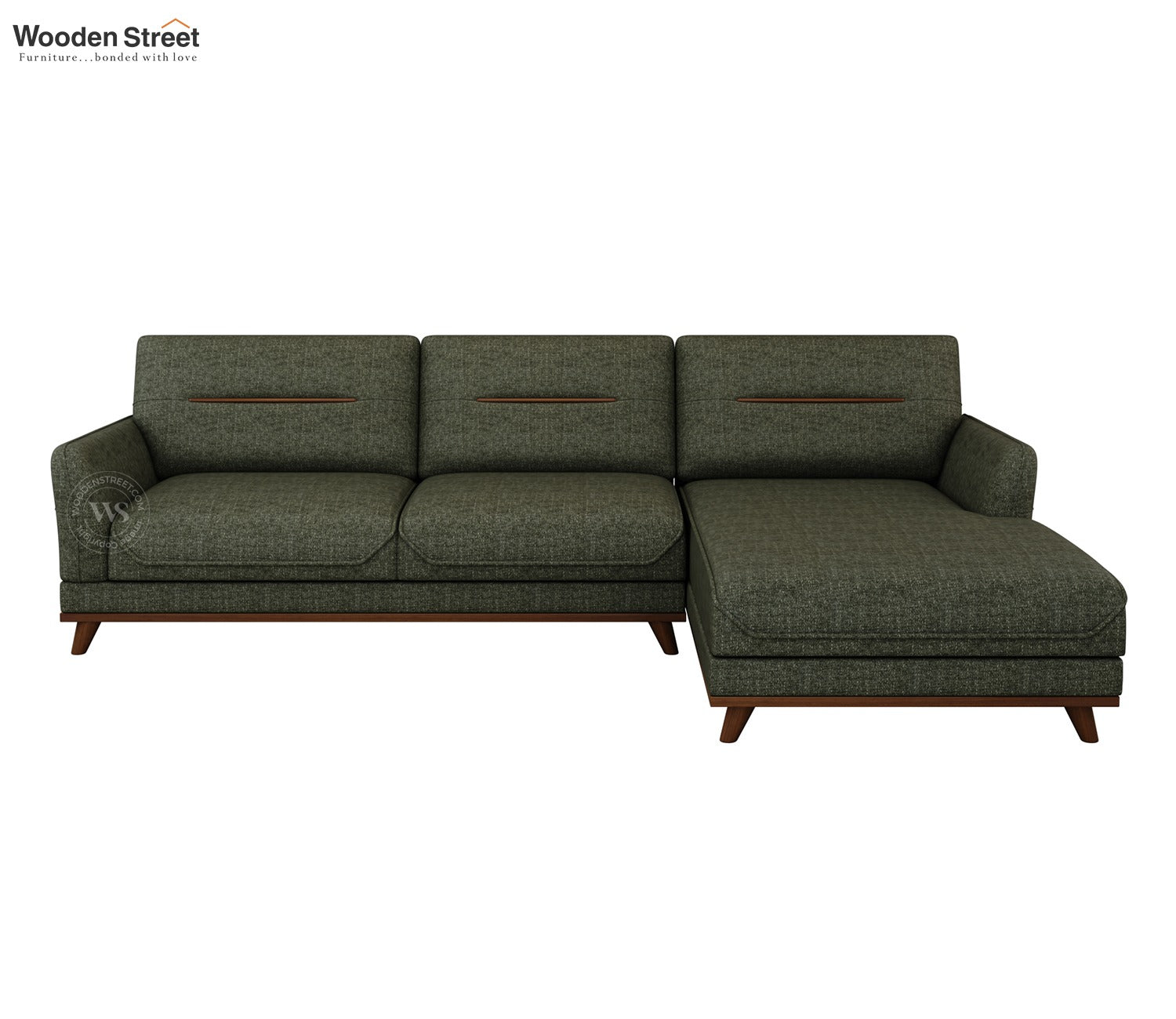 Alvaro L Shape 4 Seater Sofa with Wooden Accents (Sage Green)