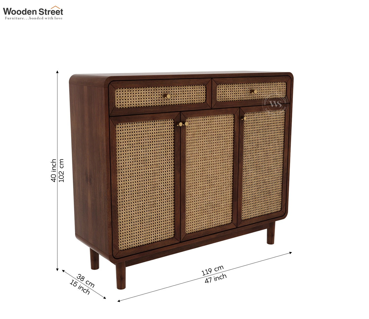 Dashlet Premium Solid Wood Shoe Cabinet With Cane Detailing (Mango Wood, Teak Finish)