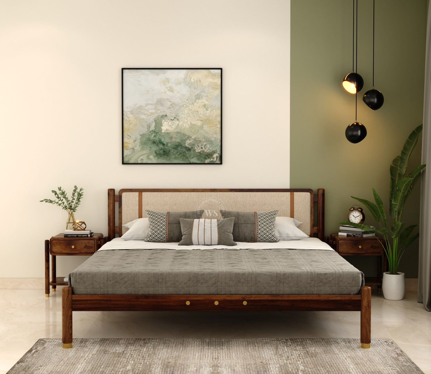 Sarthi Sheesham Wood Bed Without Storage (Queen Size, Teak Finish)