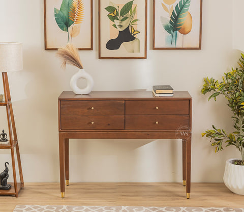 Kaushal Mango Wood Console Table with Drawer Storage (Teak Finish)