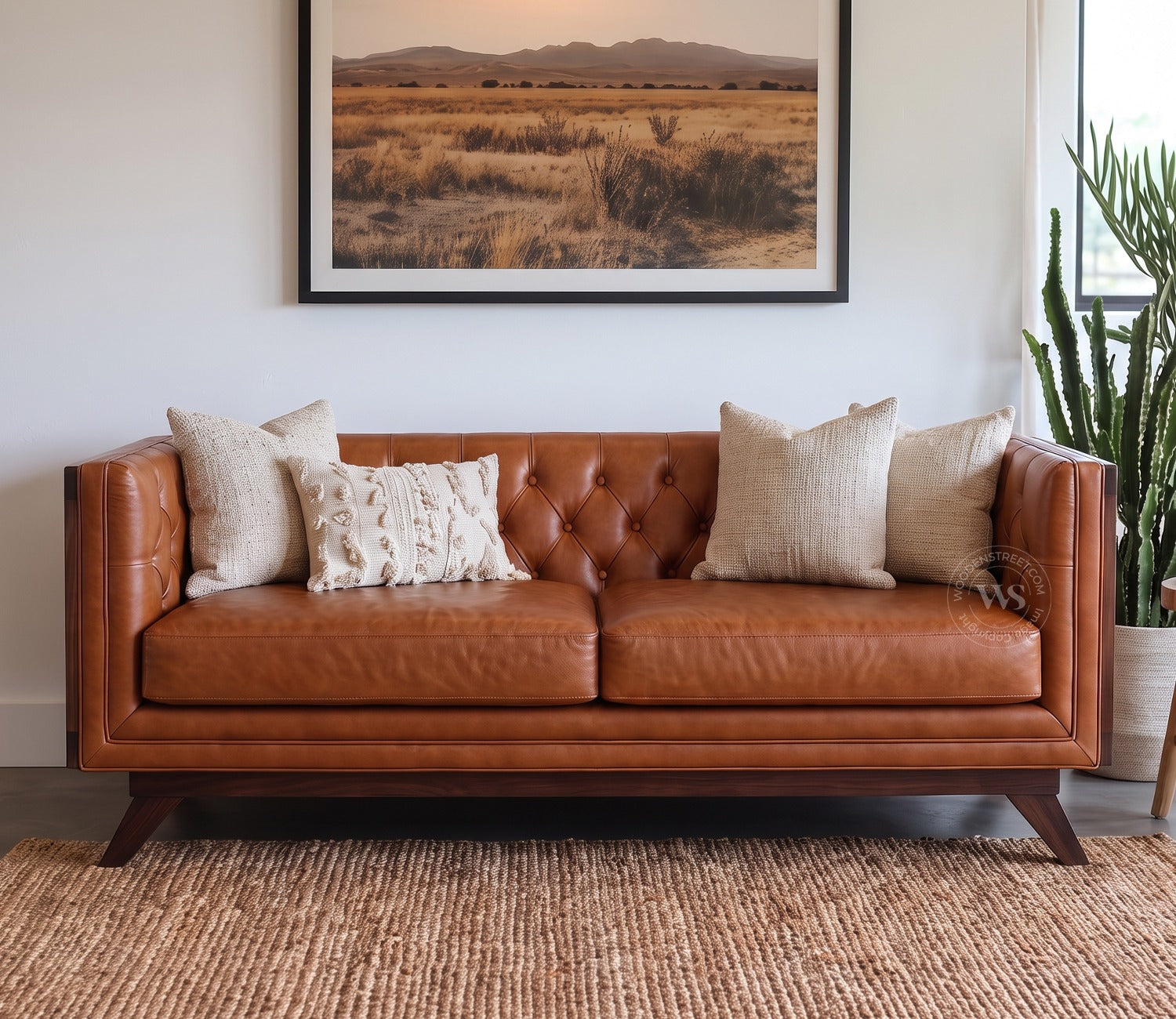 Samvaad 3 Seater Sofa with Cane Accents (Leatherette, Ginger Bread)