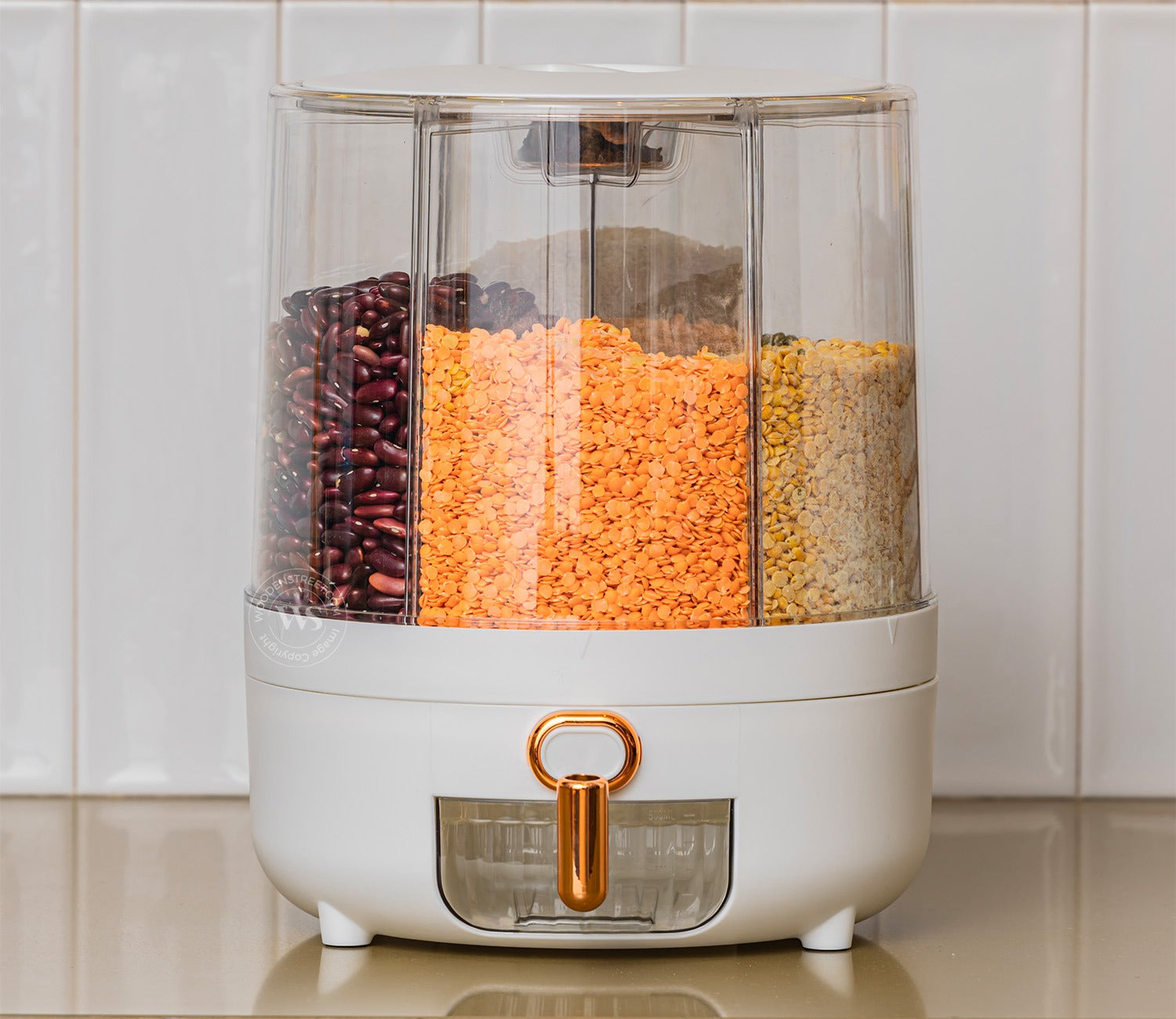 Rotarion 6- Compartment All-In-One Rotating Grain Dispenser (White, Large)