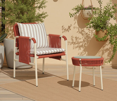Corsica Rope Woven 2 Seater Outdoor Set with Coffee Table (Brick Red)