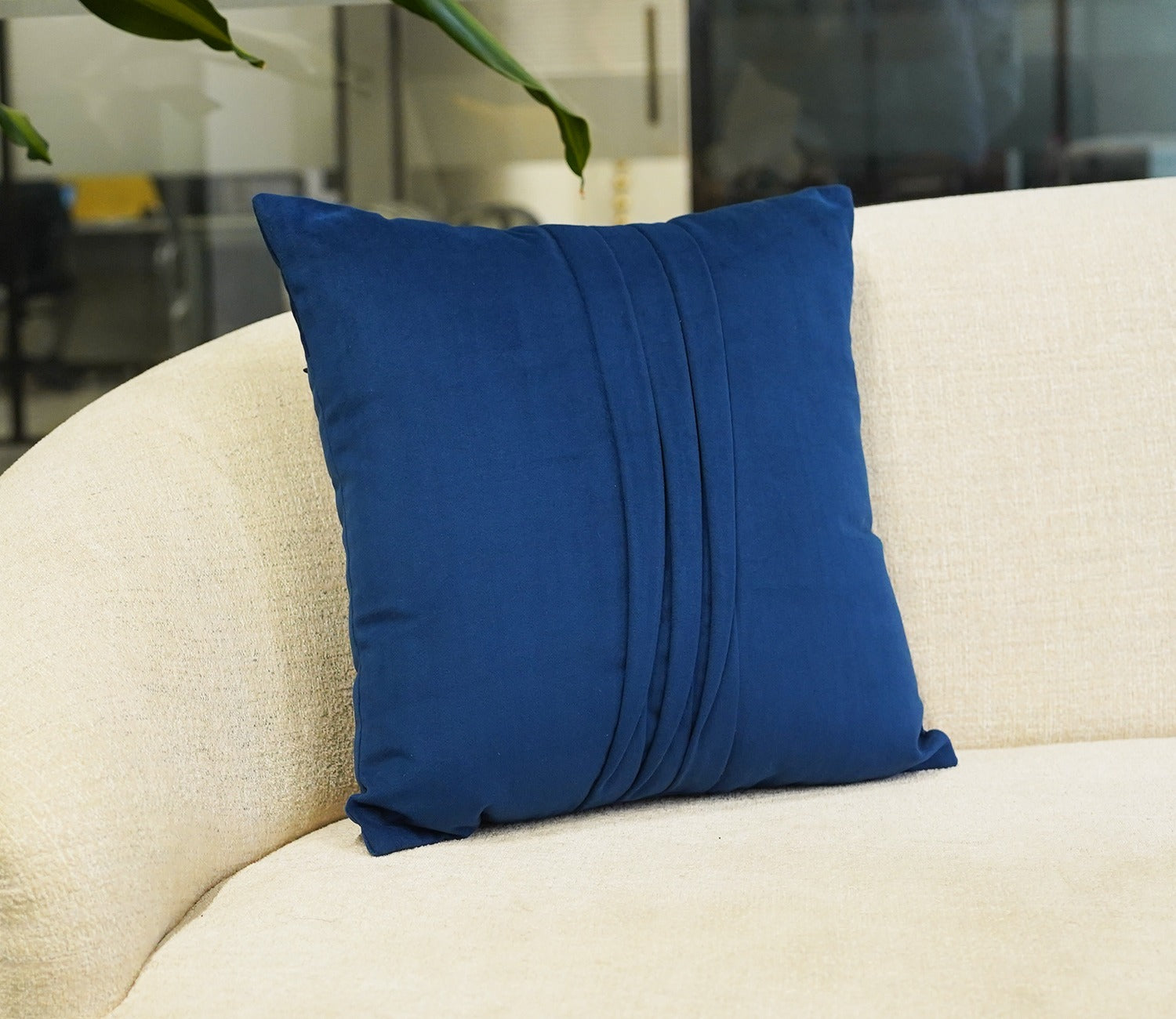 Caro Velvet Pleated Cushion Cover - Pack of 1 (16 x 16 Inch, Indigo Blue)