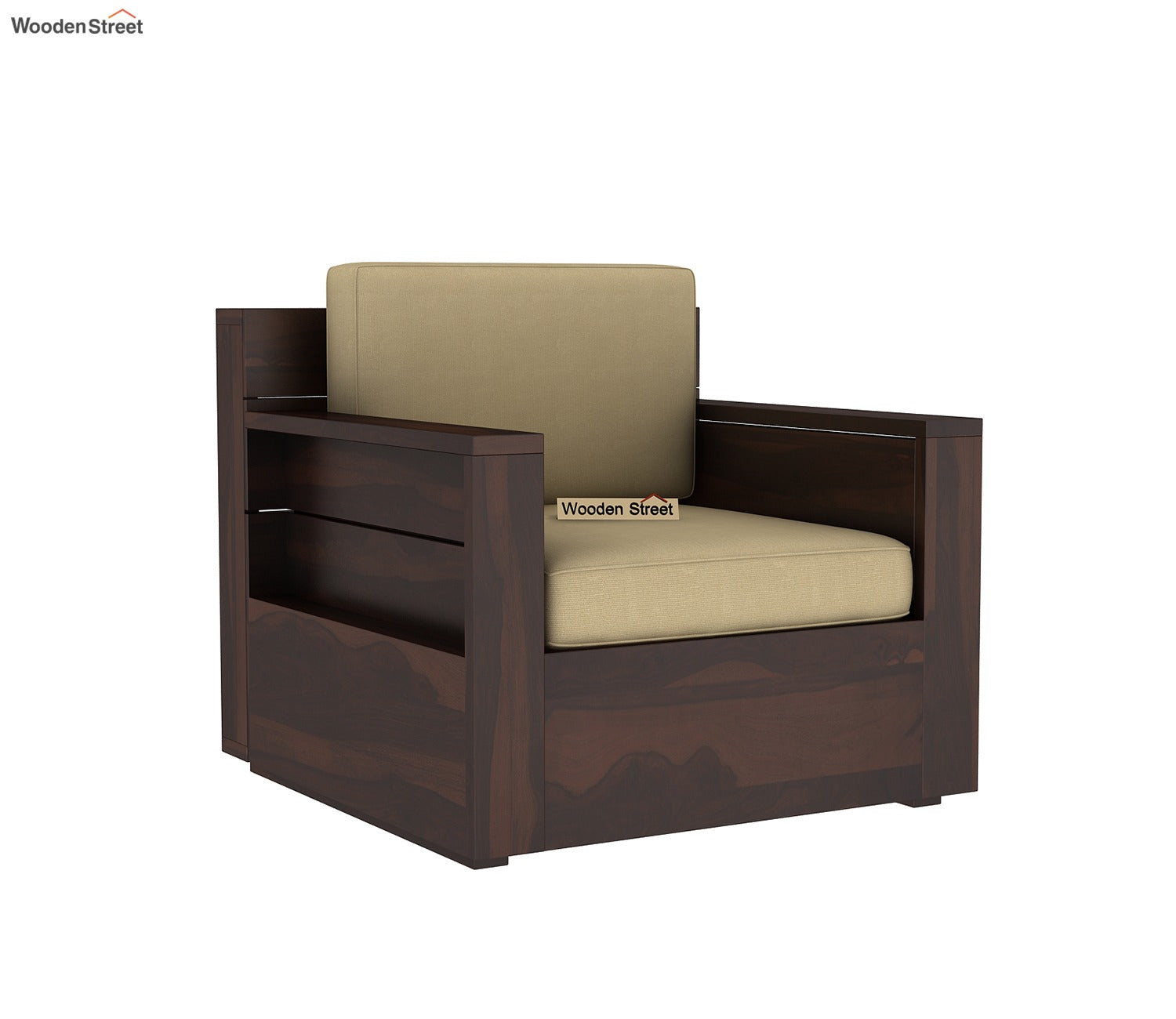 Marriott 1 Seater Wooden Sofa (Walnut Irish Cream)