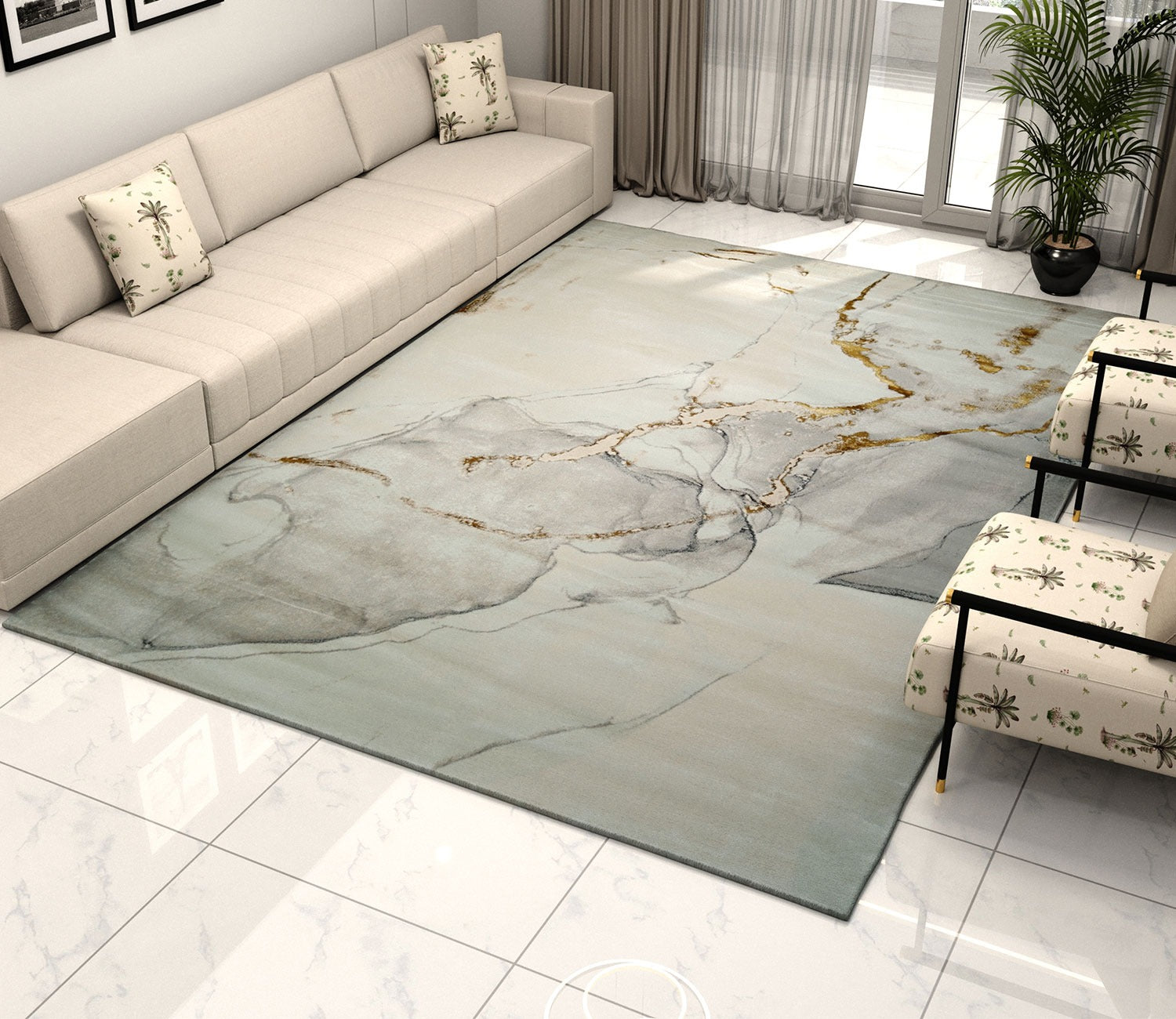 Riviera Golden Abstract Pattern Carpet  (11 x 7.8 Feet)