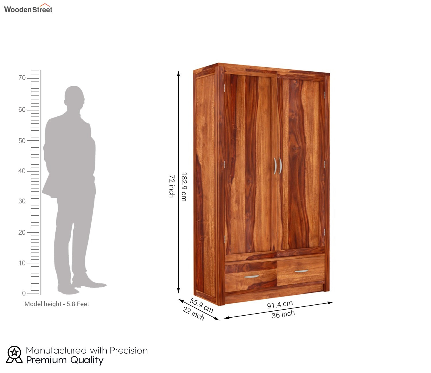 Holden 2 Door Multi Utility Wardrobe (Honey Finish)