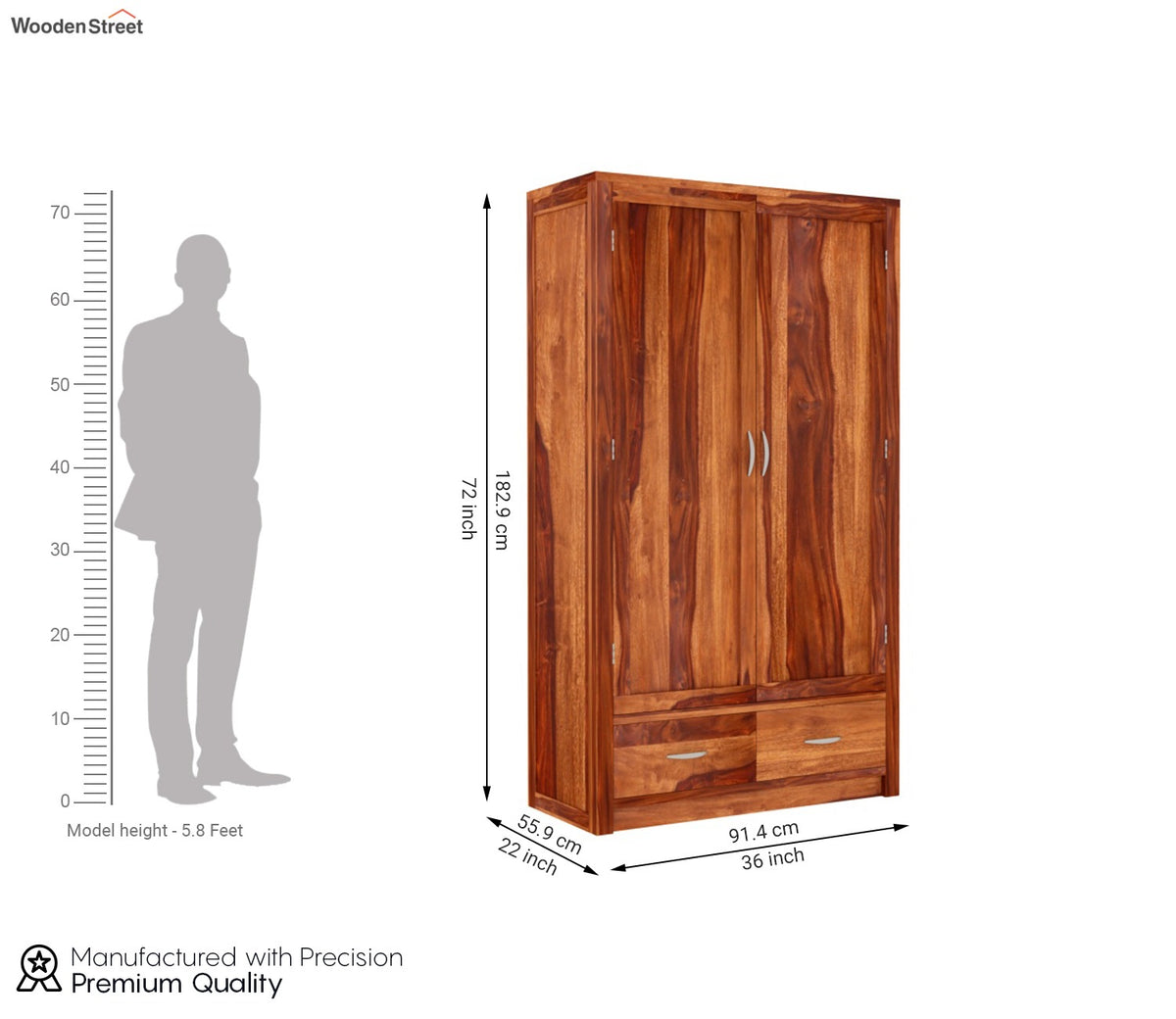 Holden 2 Door Multi Utility Wardrobe (Honey Finish)