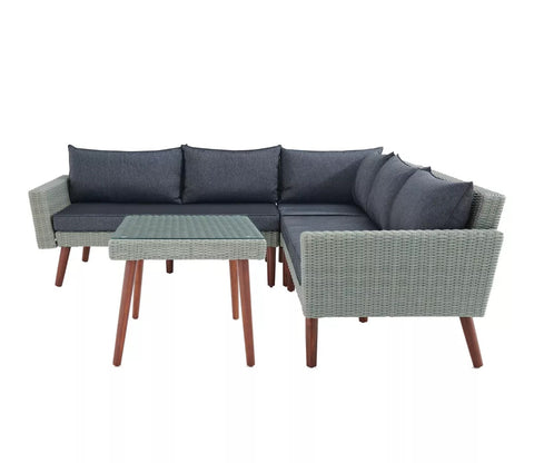 Silver Grey Rattan And Wicker 5 Seater Patio Set With Table And Grey Cushions