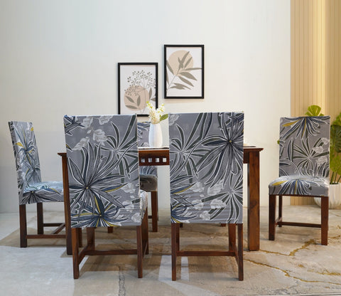 Cassia Floral Printed Polyester Spandex 1 Piece Chair Cover (Grey)
