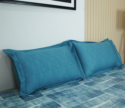 Brick 300 TC Flat Pure Cotton King Size Bedsheet With 2 Pillow Covers (Blue)