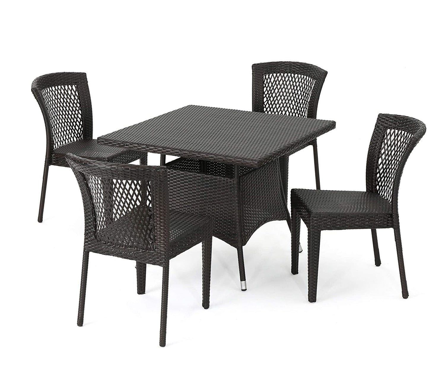 Dark Brown Wicker And Rattan 4 Seater Dining Set