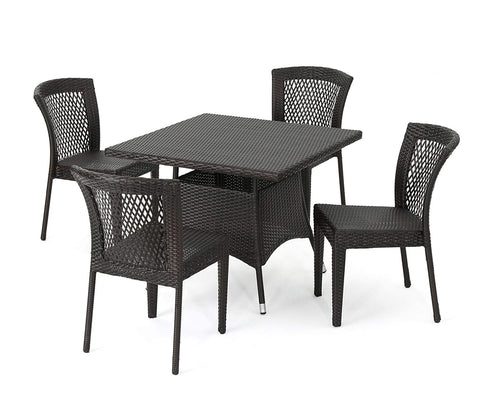 Dark Brown Wicker And Rattan 4 Seater Dining Set