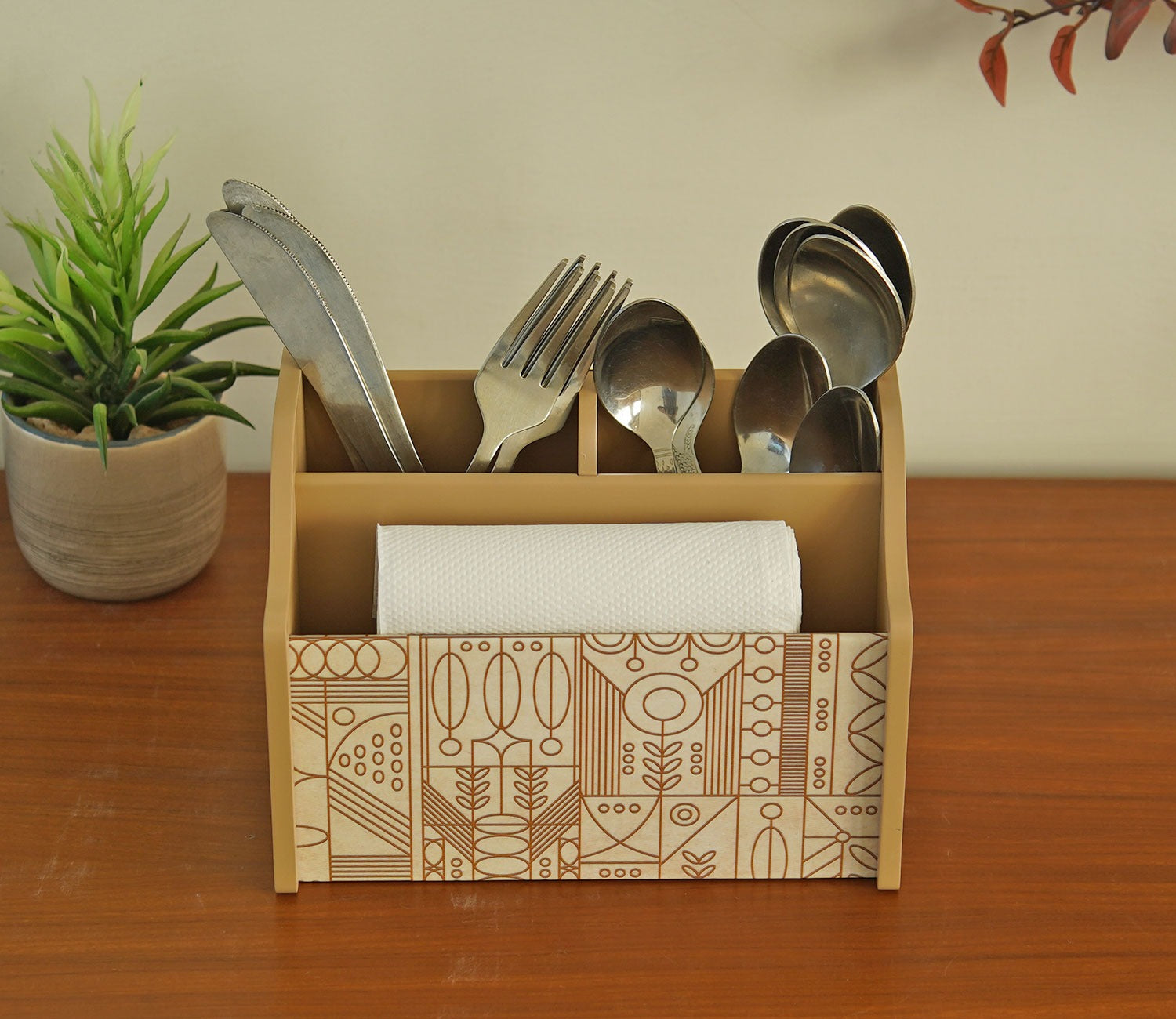 Laurel Wooden Cutlery and Napkin Holder
