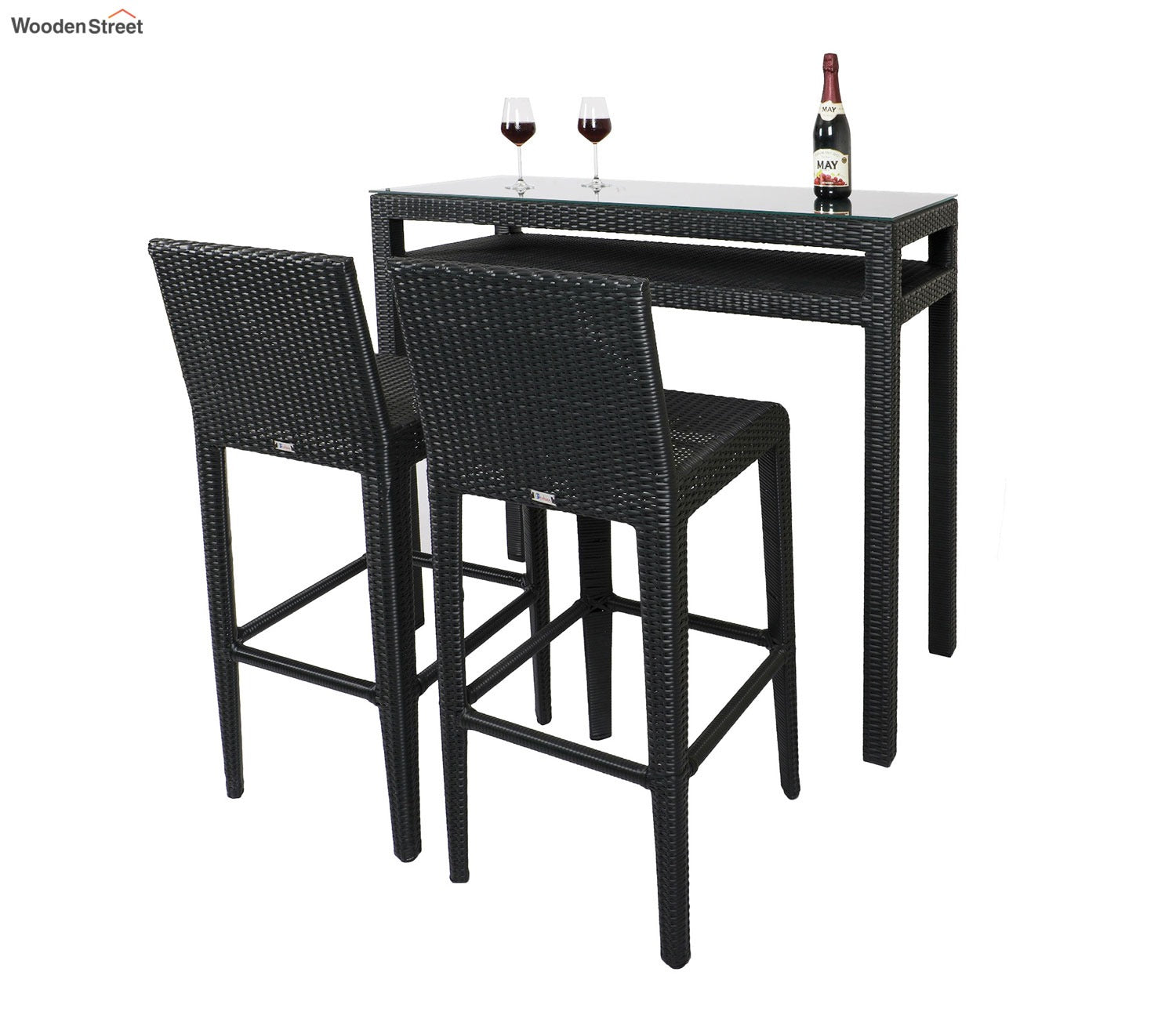 Black Rattan And Wicker Aarva 2 Seater Outdoor Bar Set