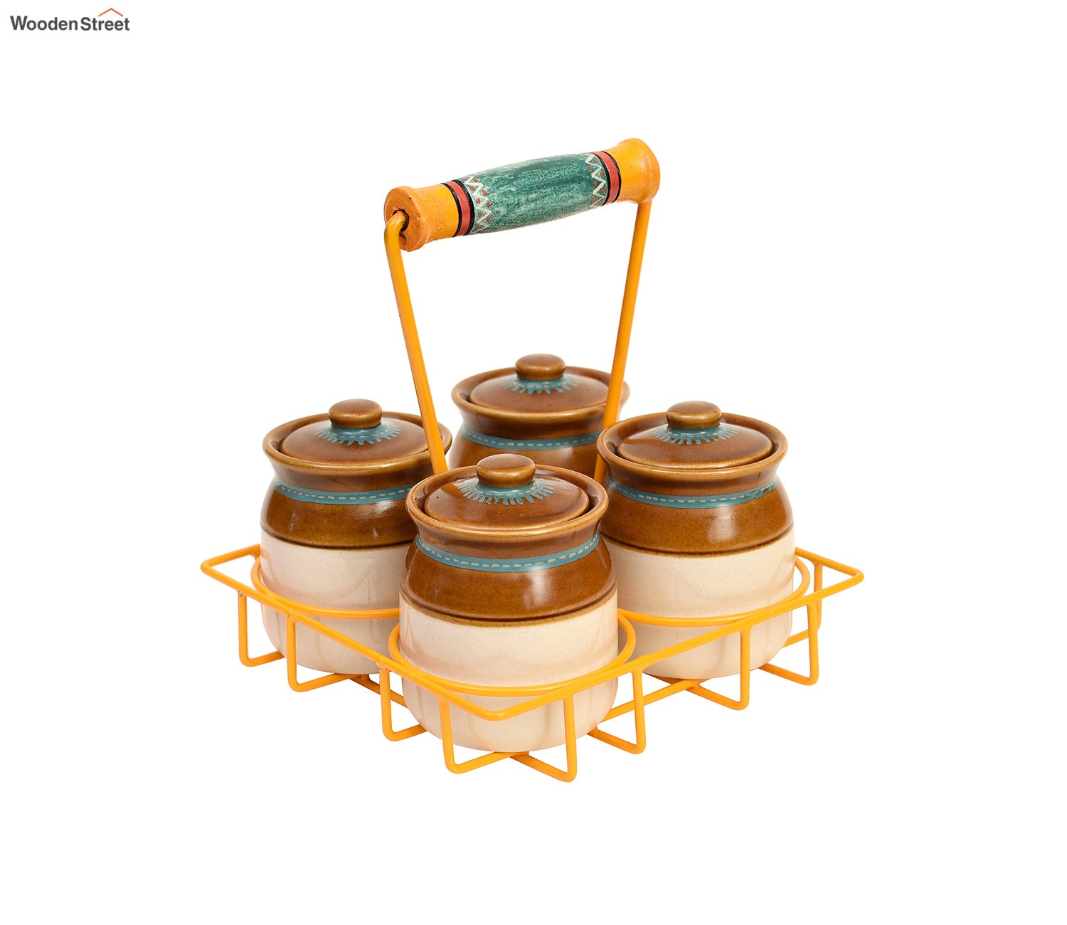 Chatore Barni Set in Yellow Handpainted Metal Stand - Set of 4