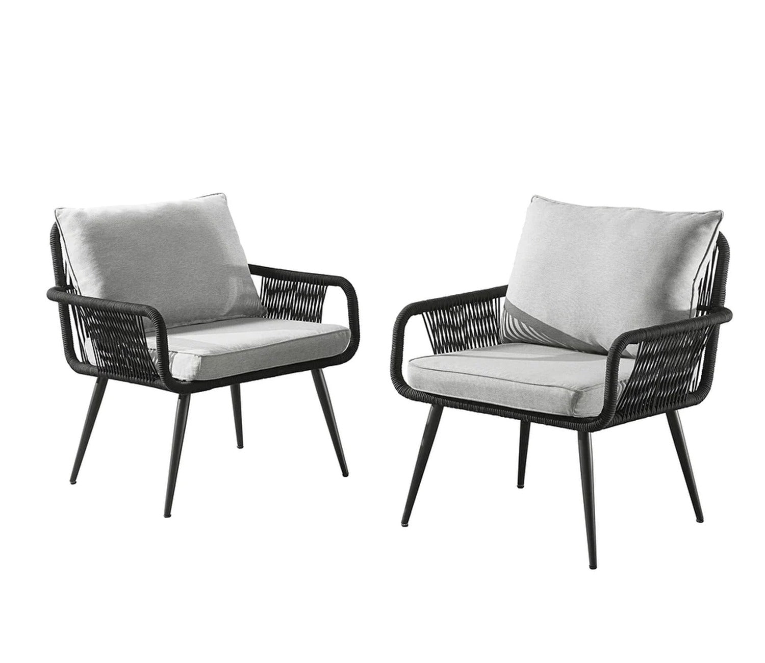 Black Rope 2 Seater Chair Set And Grey Cushions