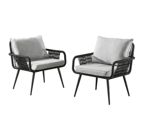 Black Rope 2 Seater Chair Set And Grey Cushions