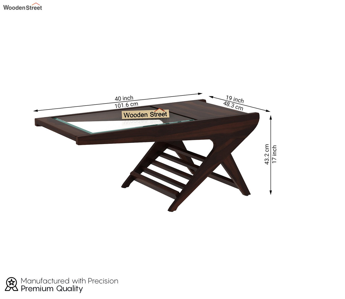 Elena Glass Top Coffee Table (Walnut Finish)
