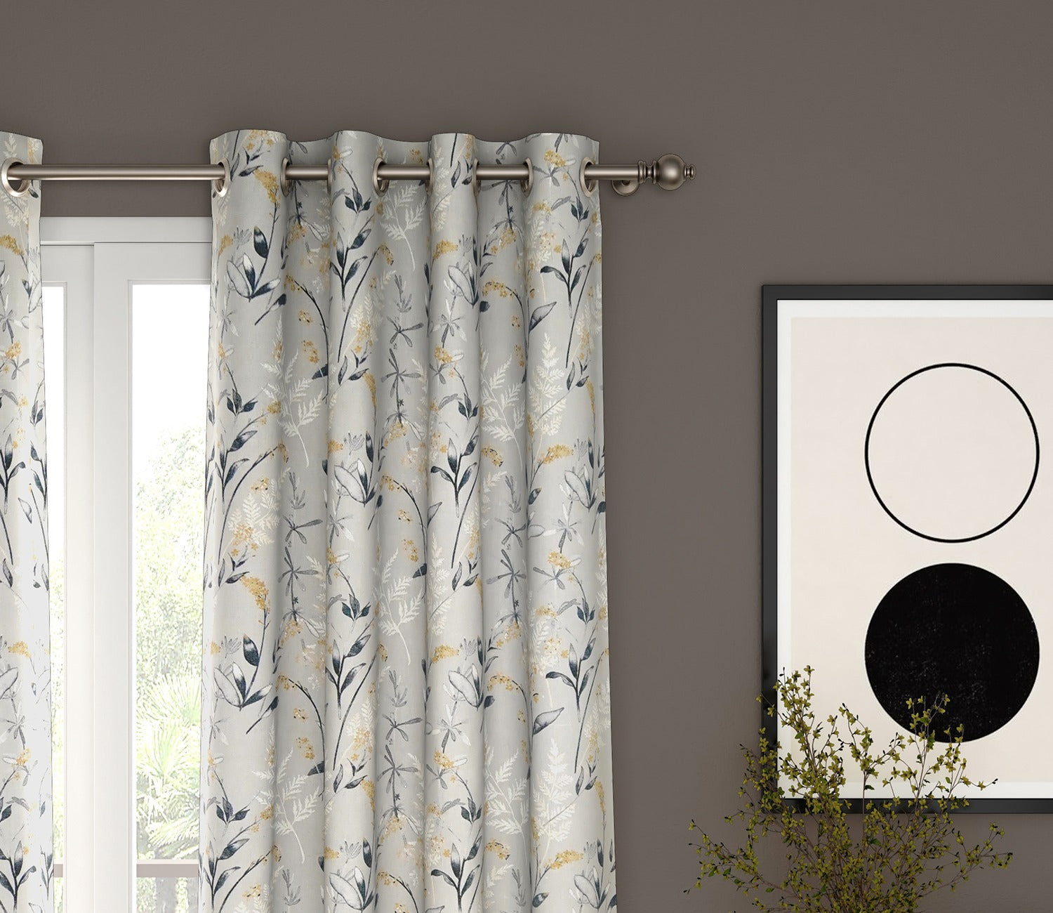 Grey Daisy Uplands Floral Print Light-Filtering Door Curtains Set of 2 (Grey, 7 Feet)