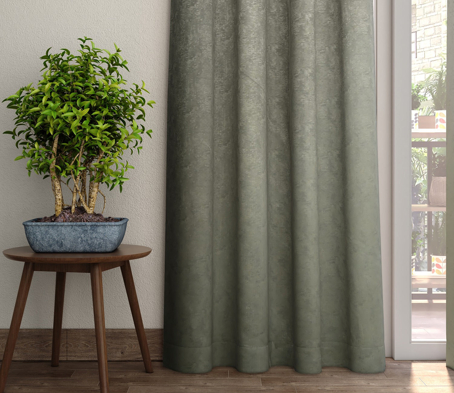 Solid Grey Light-Filtering Door Curtains Set of 2 (Grey, 7 Feet)