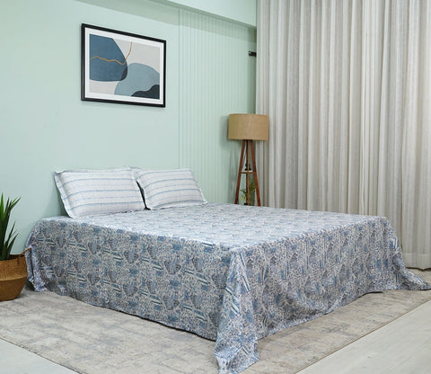 Allure Classic Printed King Size Bedsheet (Blue)