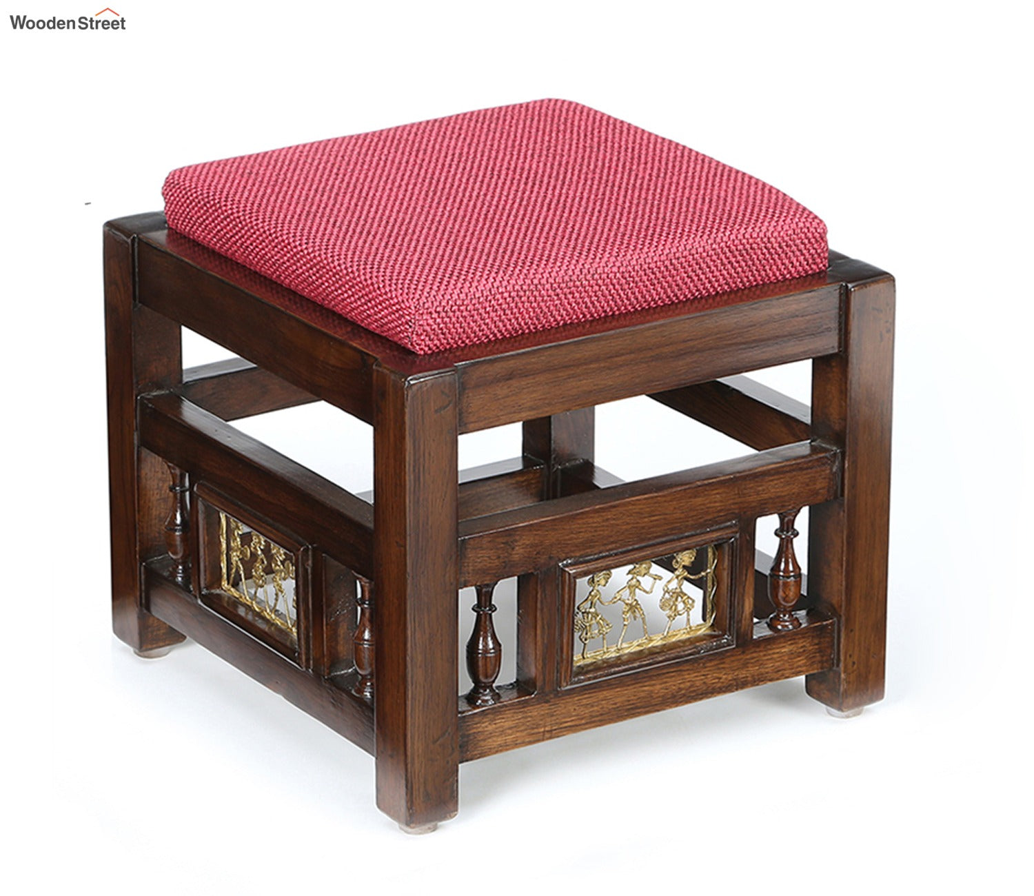 Coco Pouffe with Red and Beige Upholstery