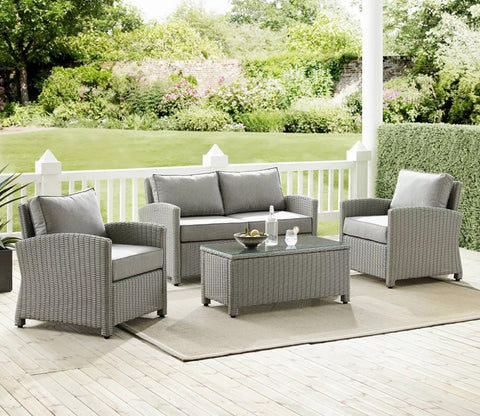 Grey Rattan And Wicker 4 Seater Patio Set With Table And Grey Cushions