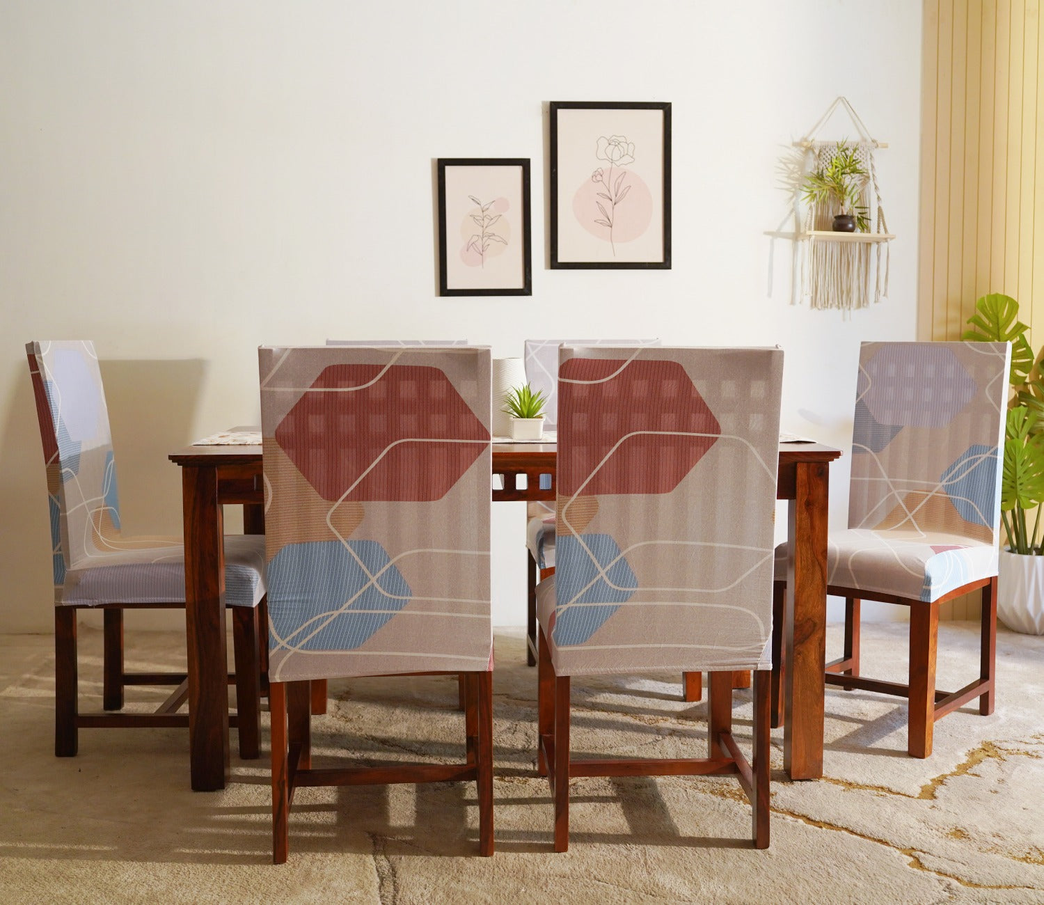 Agnus Elastic Abstract Printed Polyester Spandex Dining Chair Cover Set Of 1 (Multi Colour)