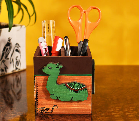 Tribal Art Apalca Motif Wooden Handcrafted Pen Stand