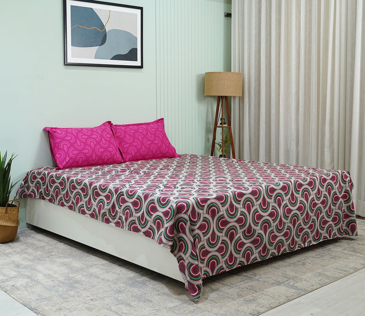 Meraki Celebration Queen Size Bedsheet (Red)