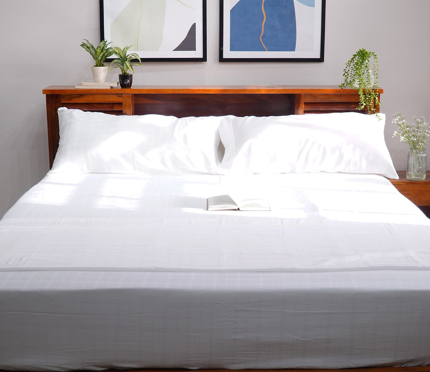 Vegan Dobby Organic Bamboo King Size Bed Sheet with 2 Pillowcases (Ivory)