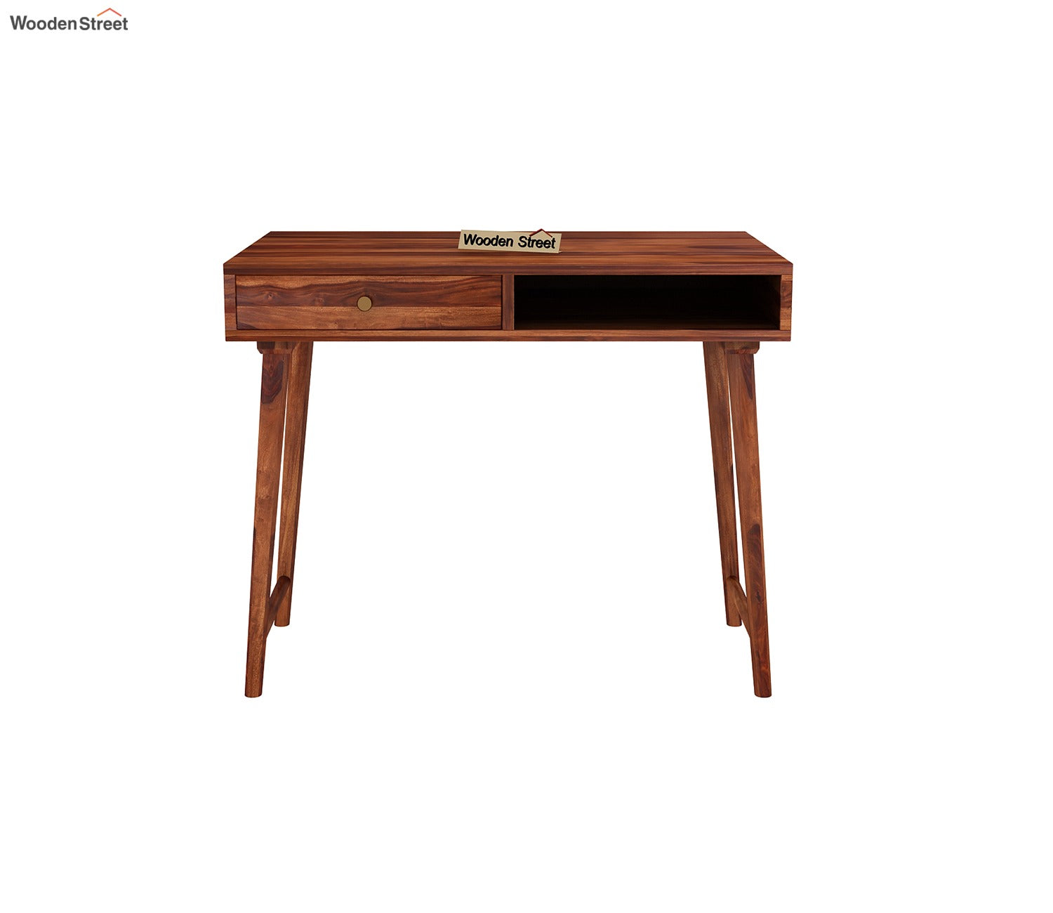 Lynton Study Table with Drawer and Open Storage (Honey Finish)