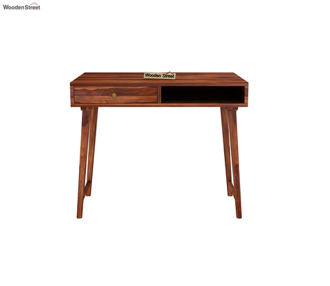 Lynton Study Table with Drawer and Open Storage (Honey Finish)